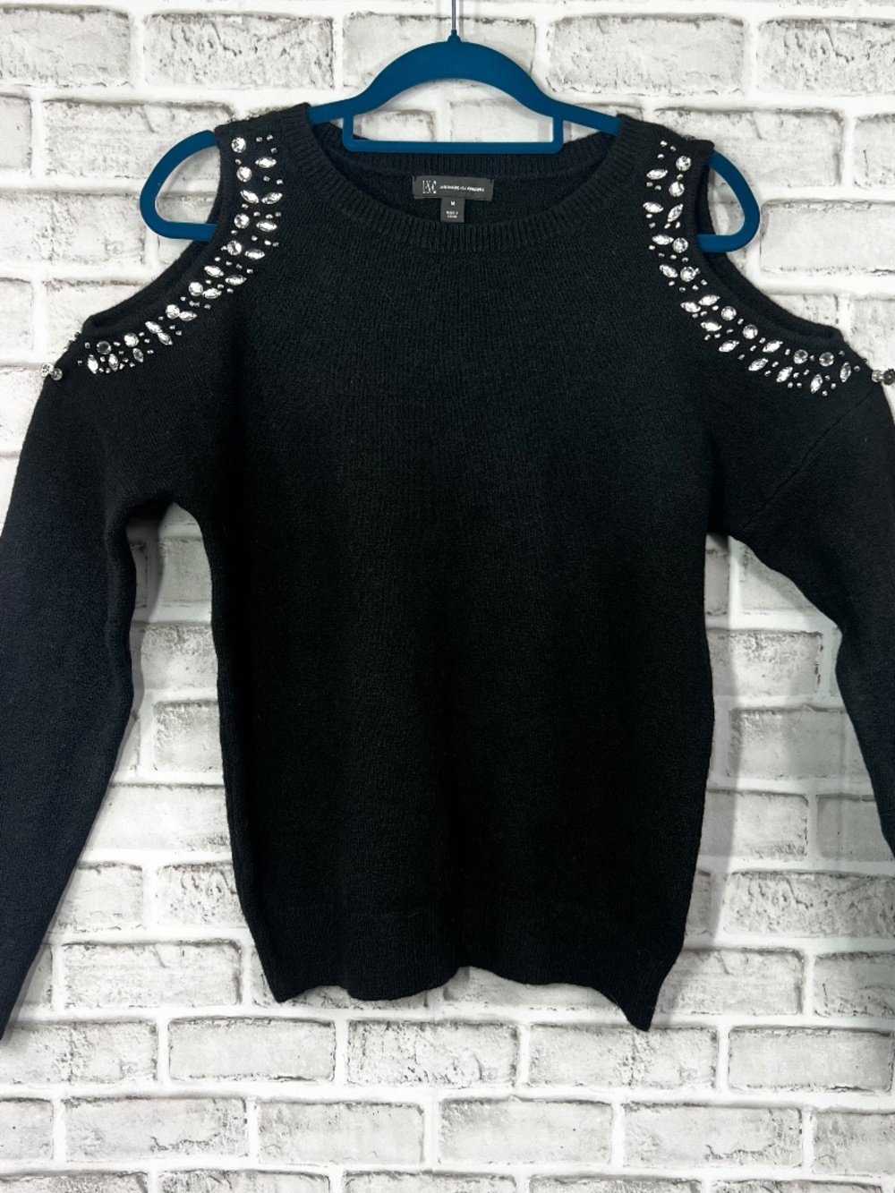 |•INC INTERNATIONAL CONCEPTS•| Black Bejeweled Cold Shoulder Sweater Size Medium